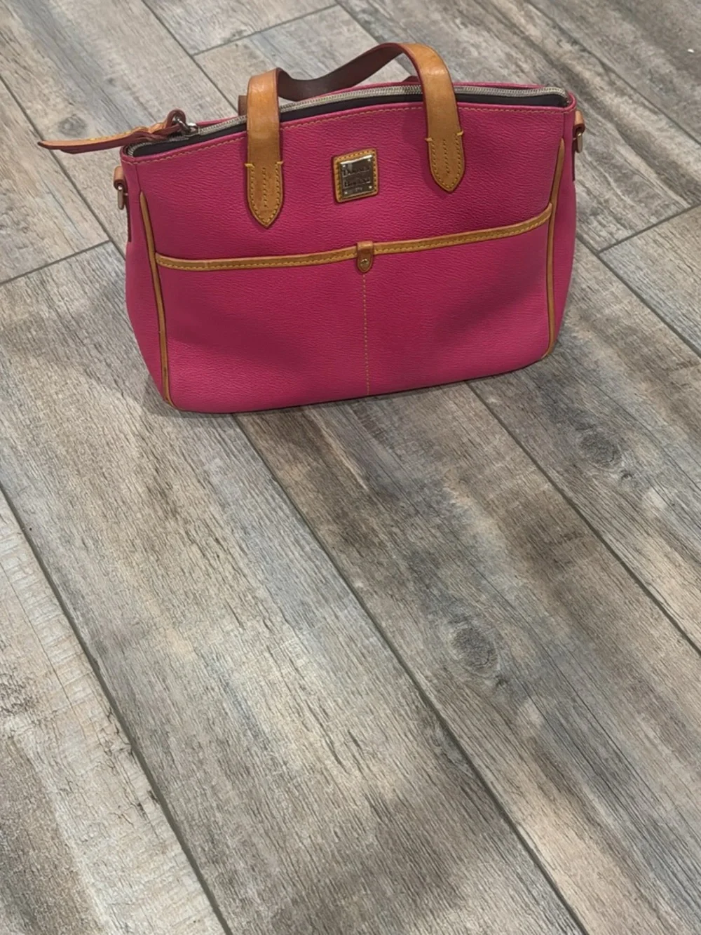 Dooney & Bourke Pink Satchel with Tan Trim